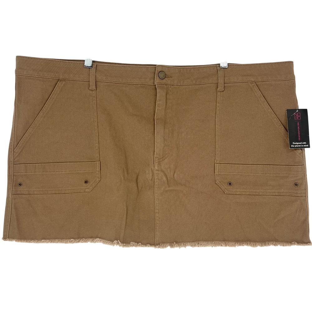 No Boundaries Mini Skirt Womens 3X Tan Frayed Hem Cargo Utility Plus Size